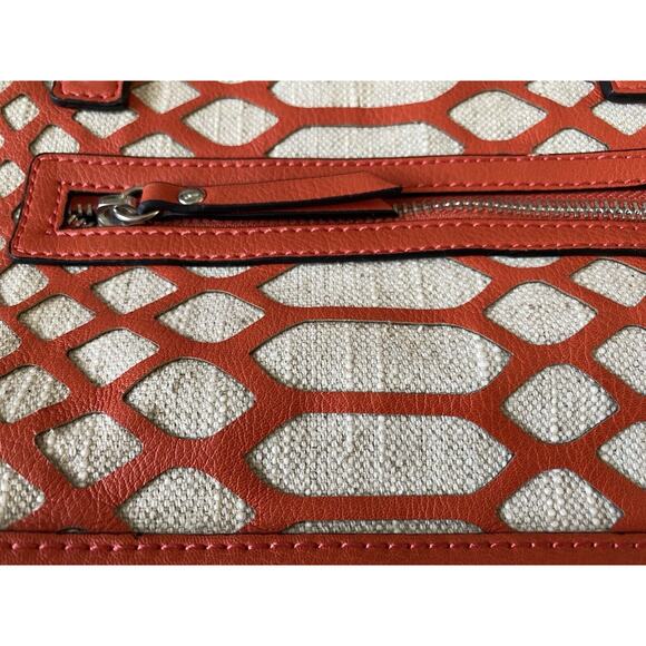 JOE's Jeans, Addison Laser-Cut Crossbody Canvas Faux Leather Satchel Coral bag - Picture 7 of 10